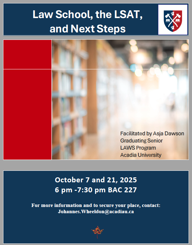 LSAT Workshop Poster - background of a library with event details as described in text.